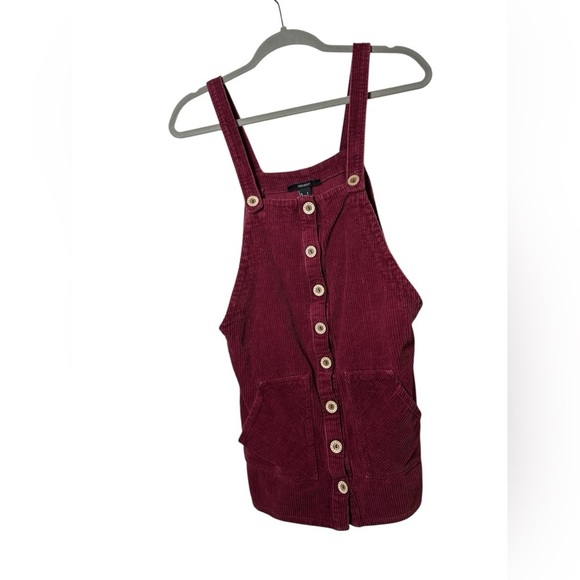 Forever 21 Burgundy Corduroy Overall Dress Pinafore Jumper Button Front Size S - Picture 3 of 7